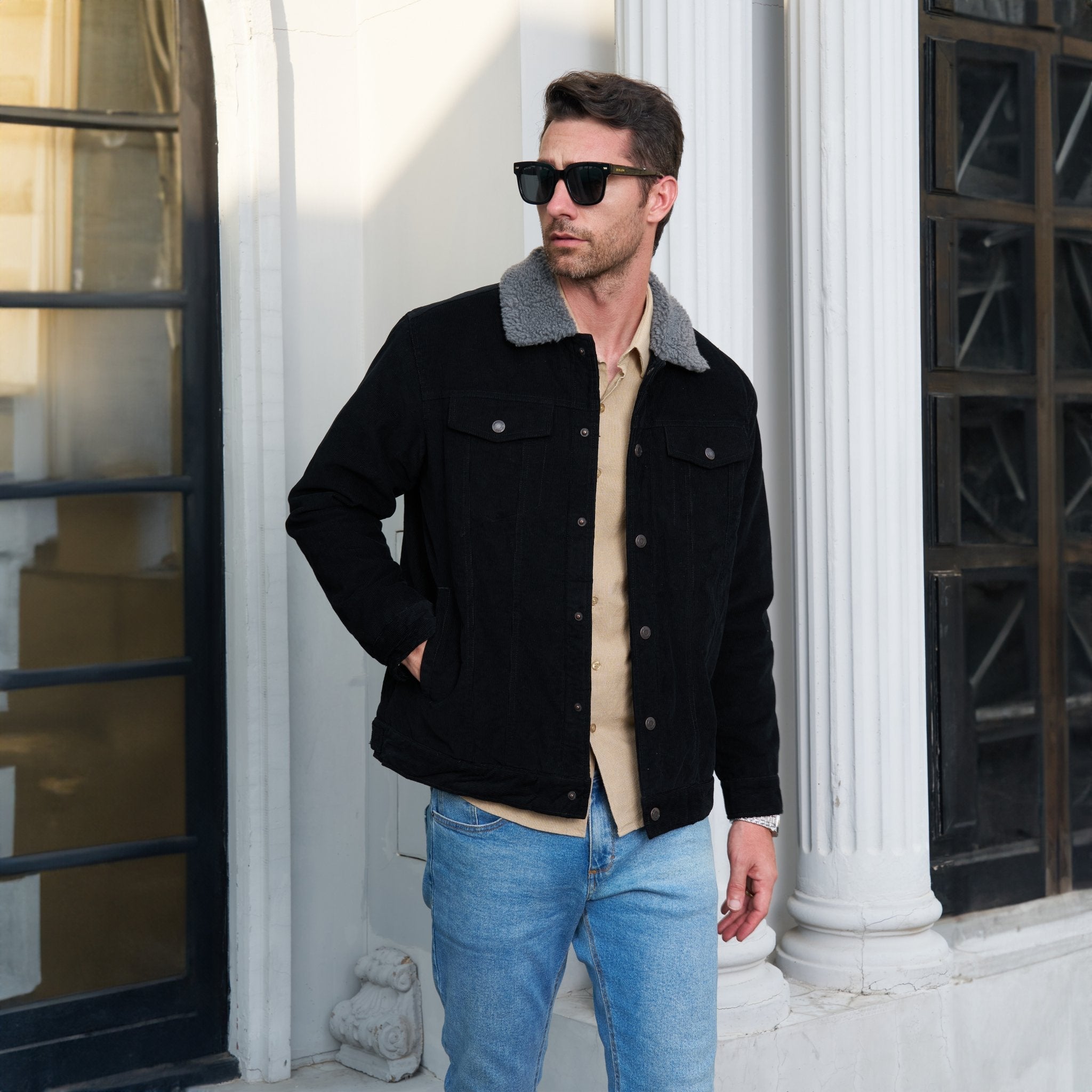 Herren Cordjacke gefüttert – Vintage Jacke mit Stehkragen