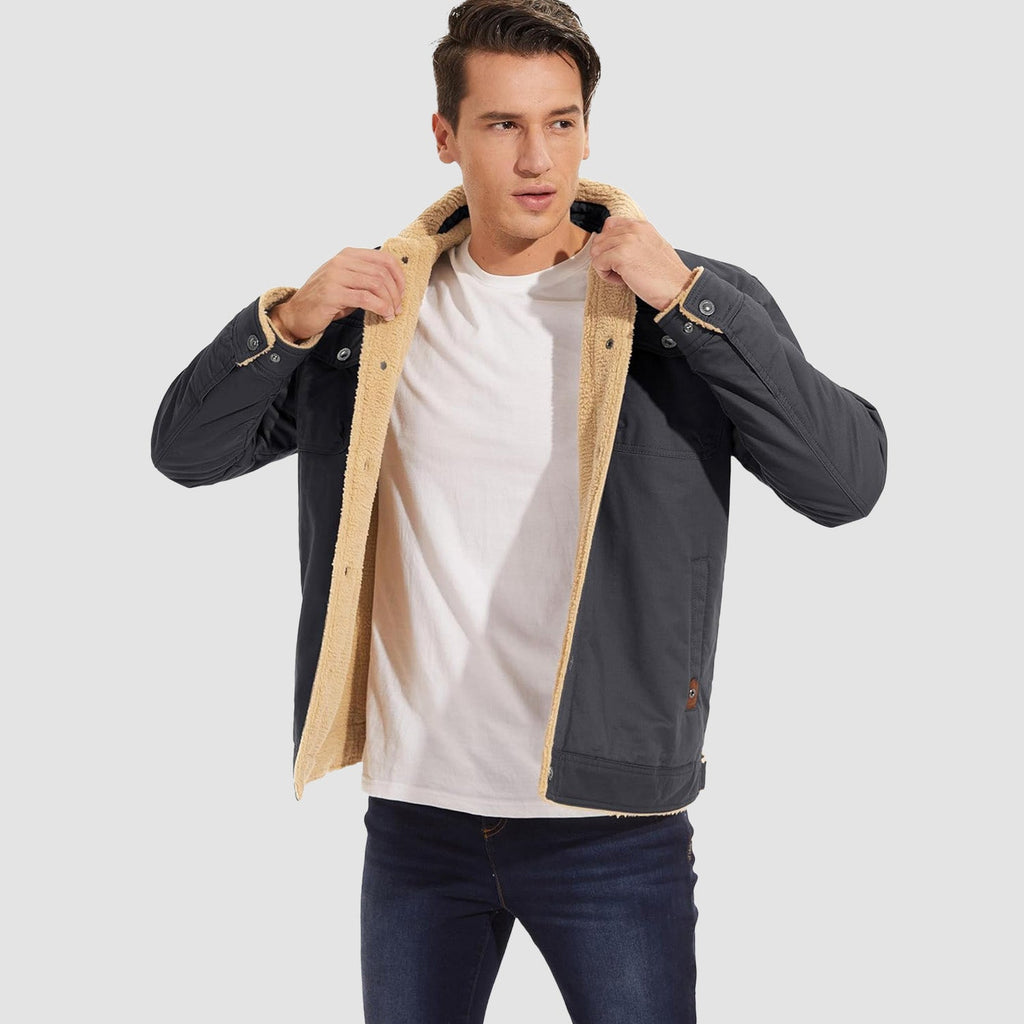 Herren Jeansjacke gefüttert – Trucker-Jacke mit Kontrastkragen