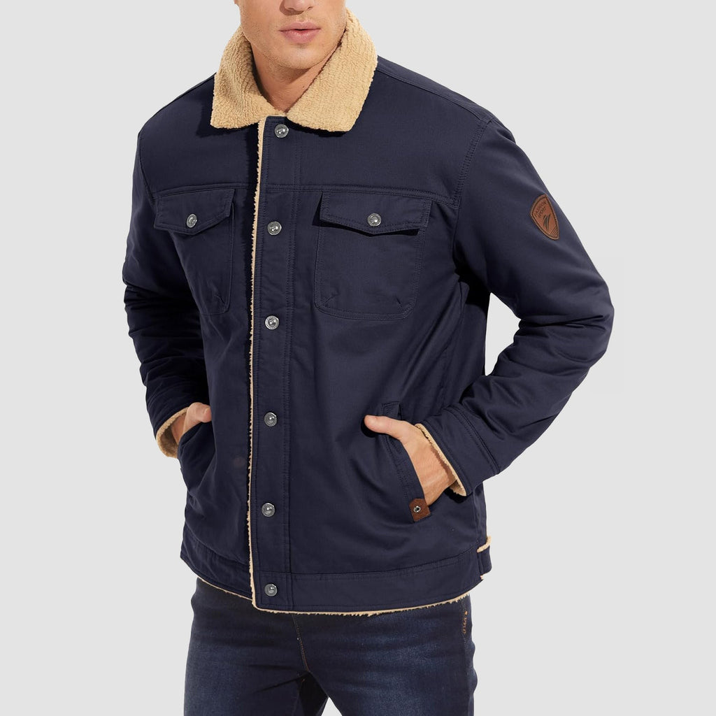 Herren Jeansjacke gefüttert – Trucker-Jacke mit Kontrastkragen