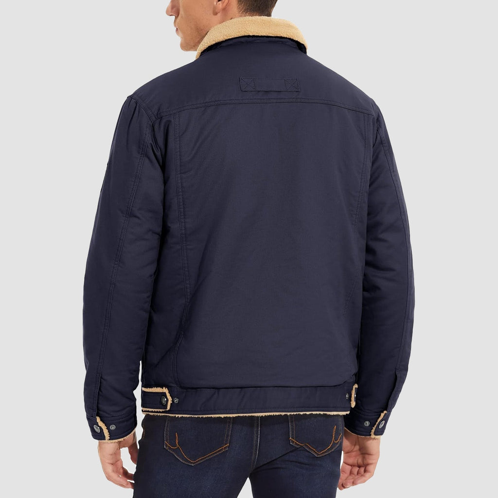 Herren Jeansjacke gefüttert – Trucker-Jacke mit Kontrastkragen