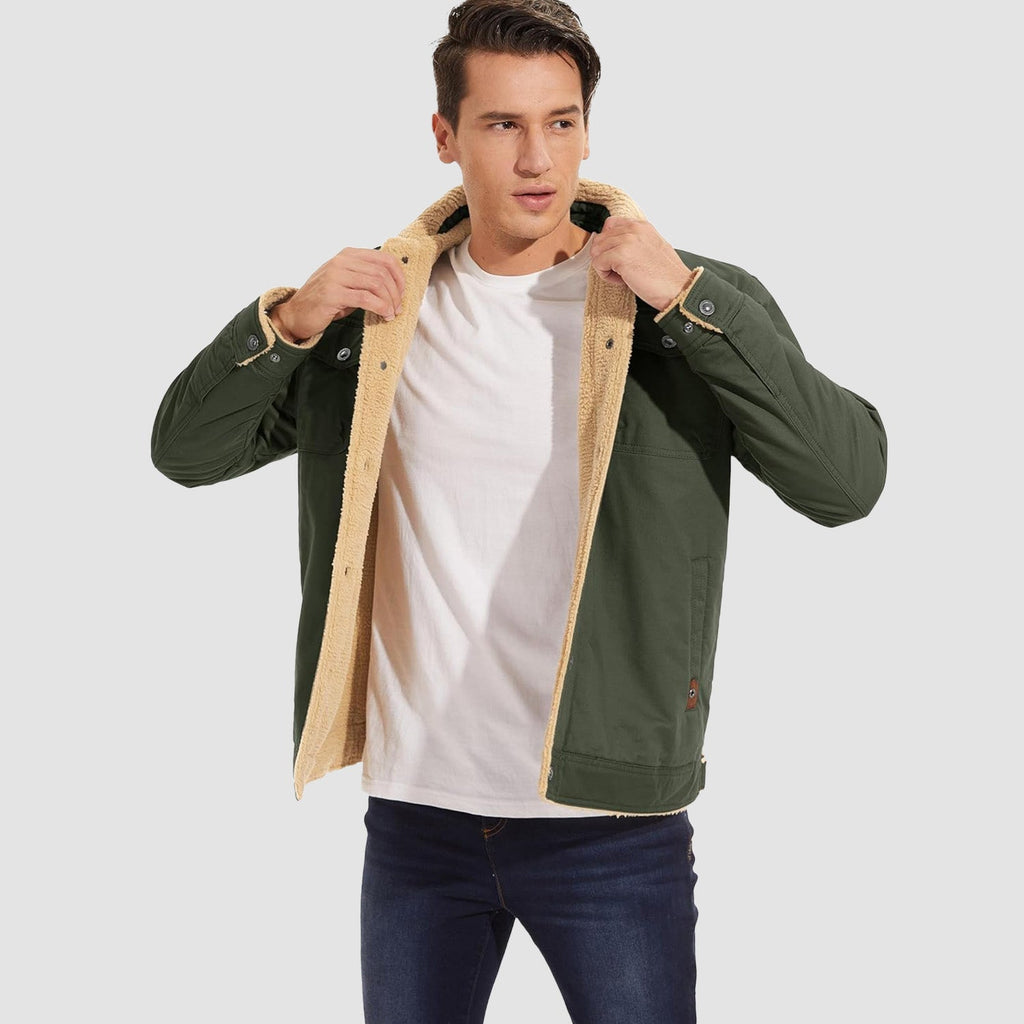 Herren Jeansjacke gefüttert – Trucker-Jacke mit Kontrastkragen