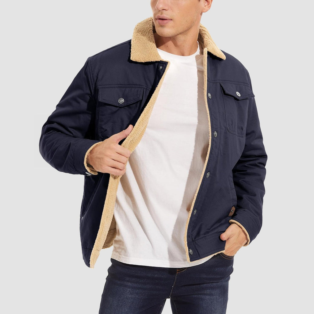 Herren Jeansjacke gefüttert – Trucker-Jacke mit Kontrastkragen
