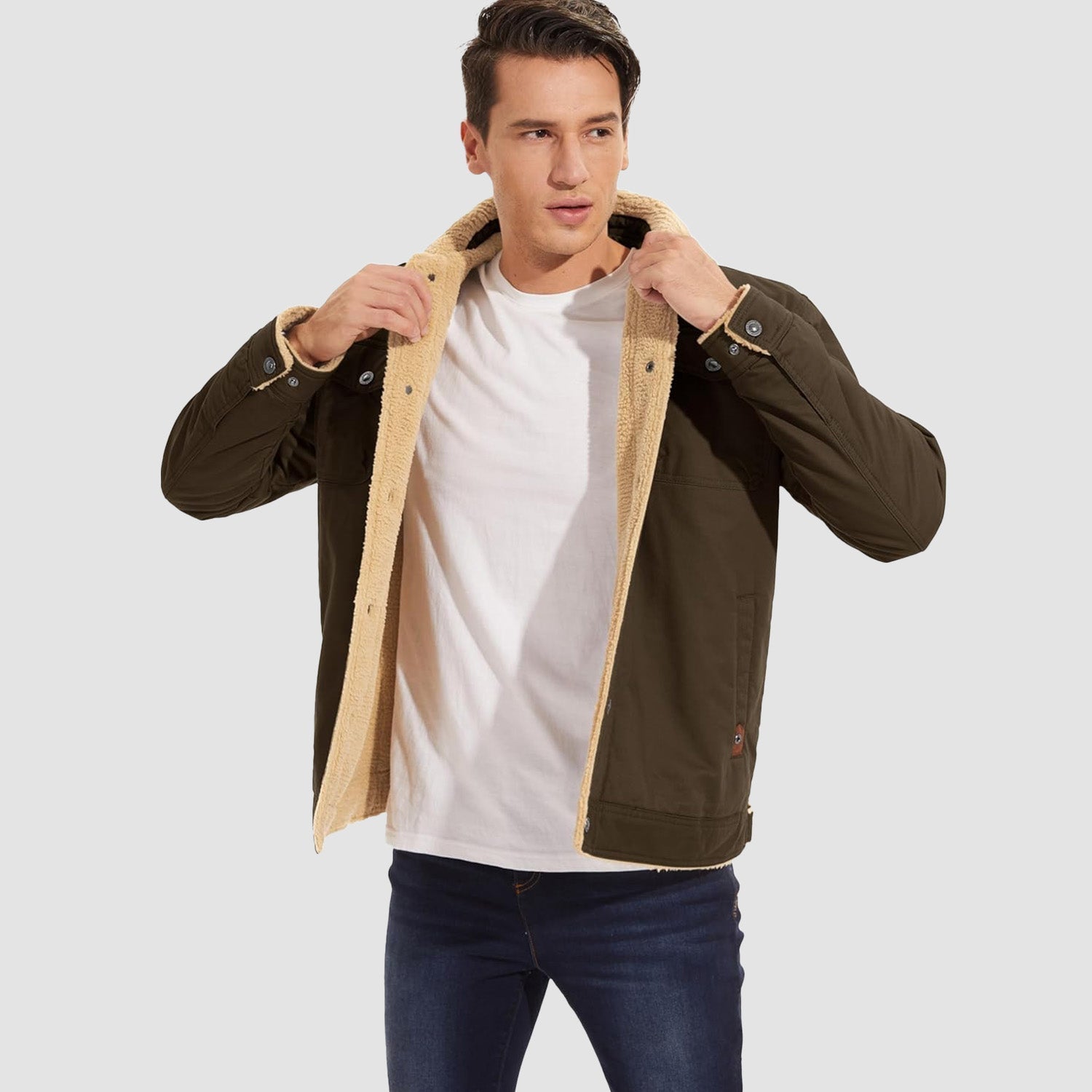 Herren Jeansjacke gefüttert – Trucker-Jacke mit Kontrastkragen