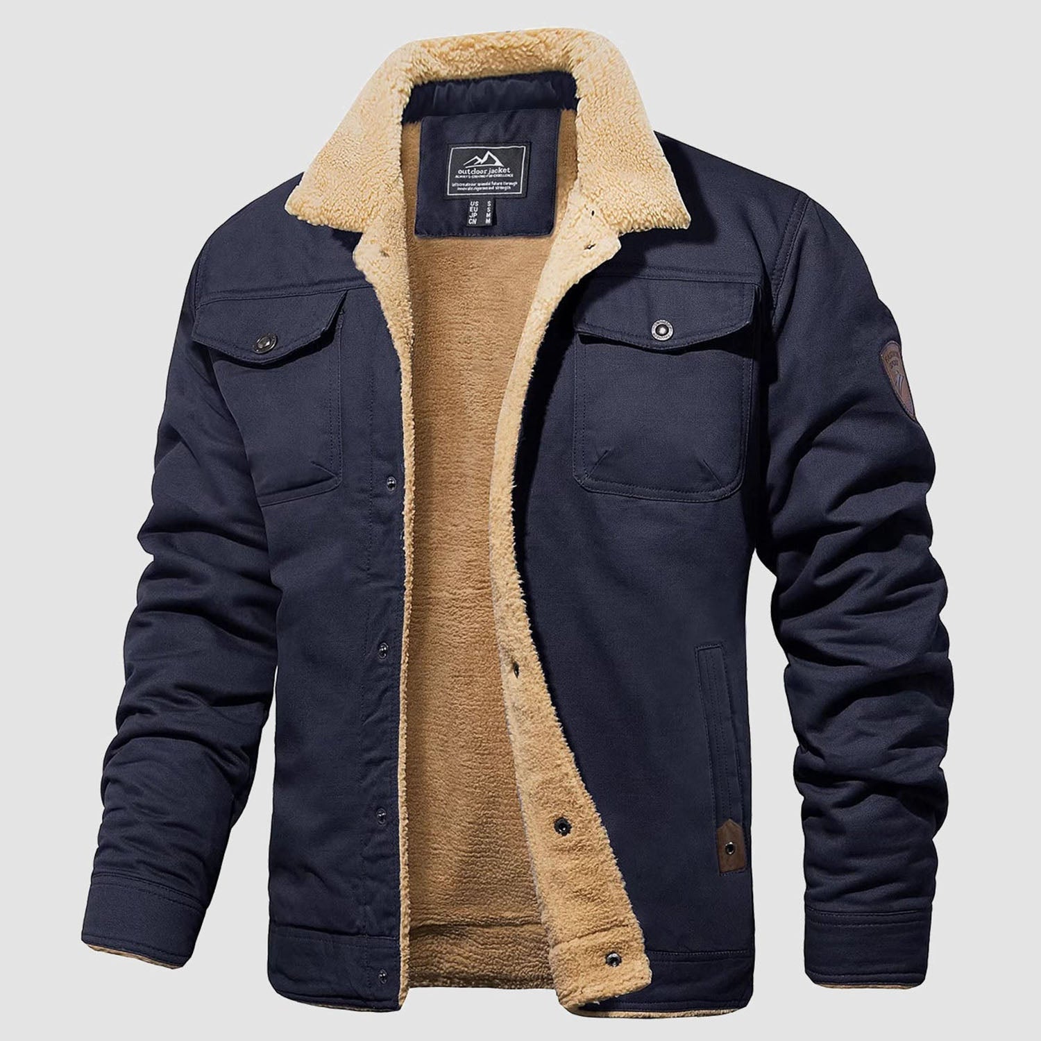 Herren Jeansjacke gefüttert – Trucker-Jacke mit Kontrastkragen