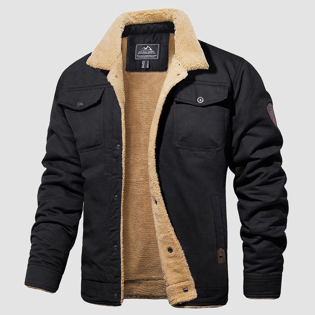 Herren Jeansjacke gefüttert – Trucker-Jacke mit Kontrastkragen