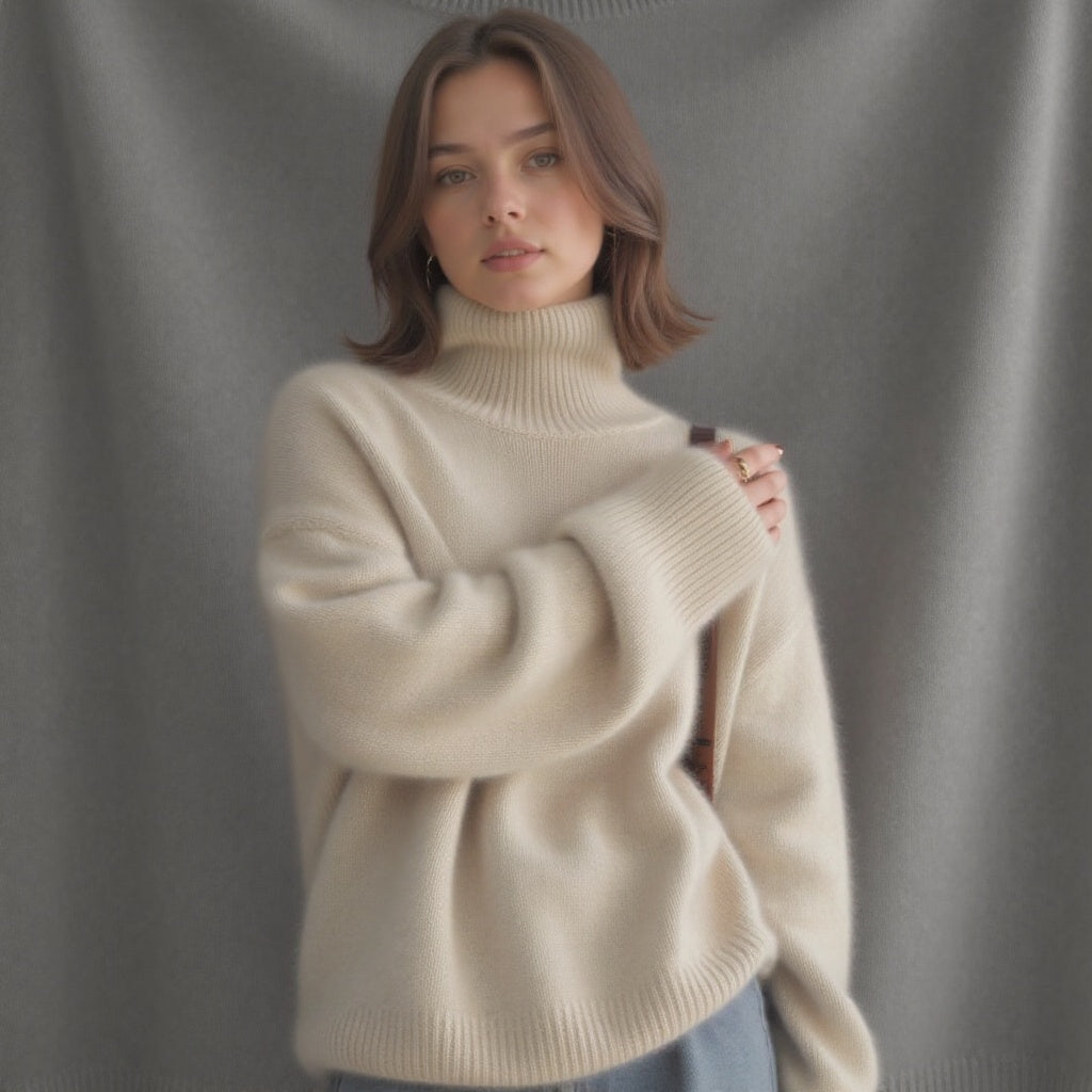 Damen Rollkragenpullover Oversize – Wollpullover