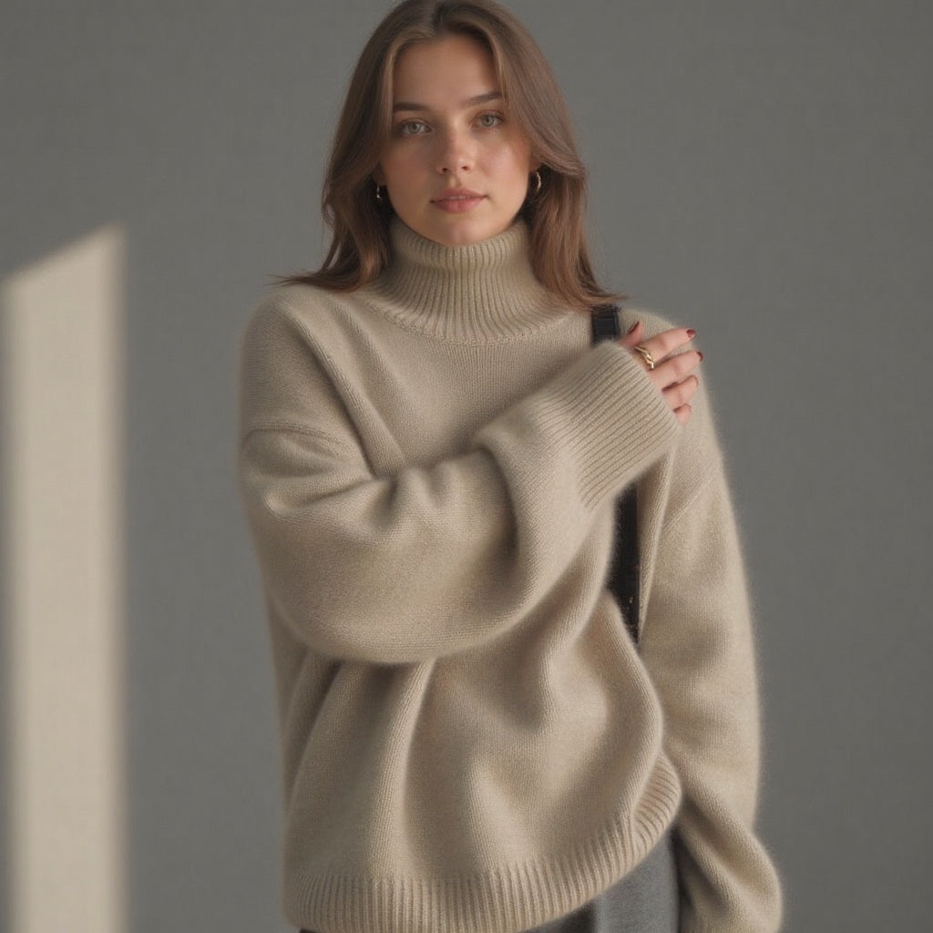 Damen Rollkragenpullover Oversize – Wollpullover