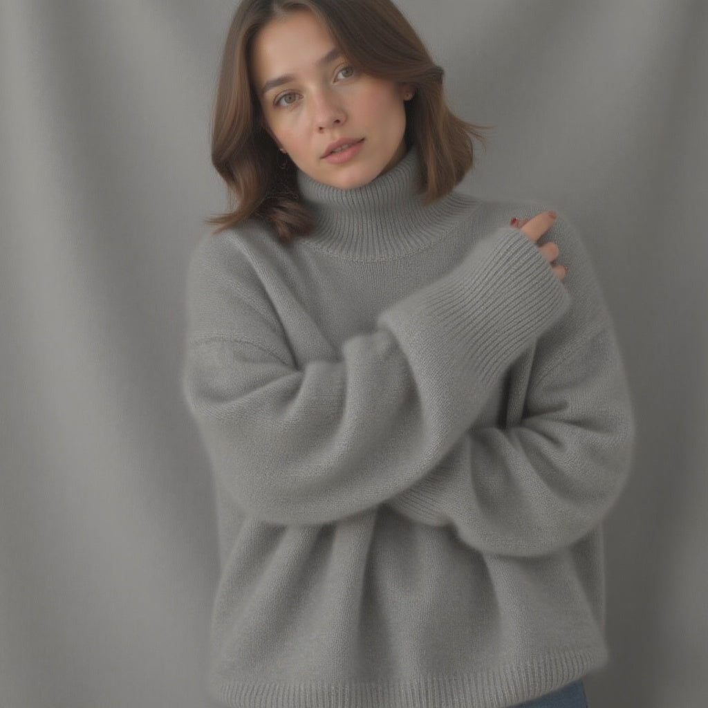 Damen Rollkragenpullover Oversize – Wollpullover