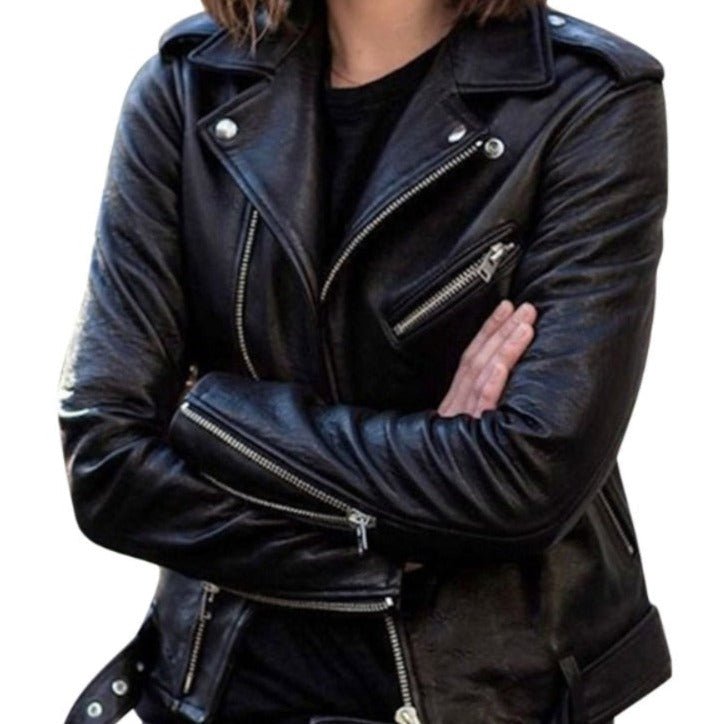 Damen Lässige Lederjacke im Bikerschnitt