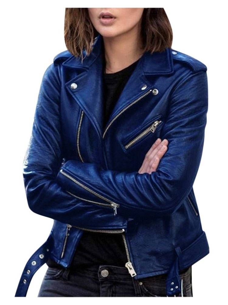 Damen Lässige Lederjacke im Bikerschnitt
