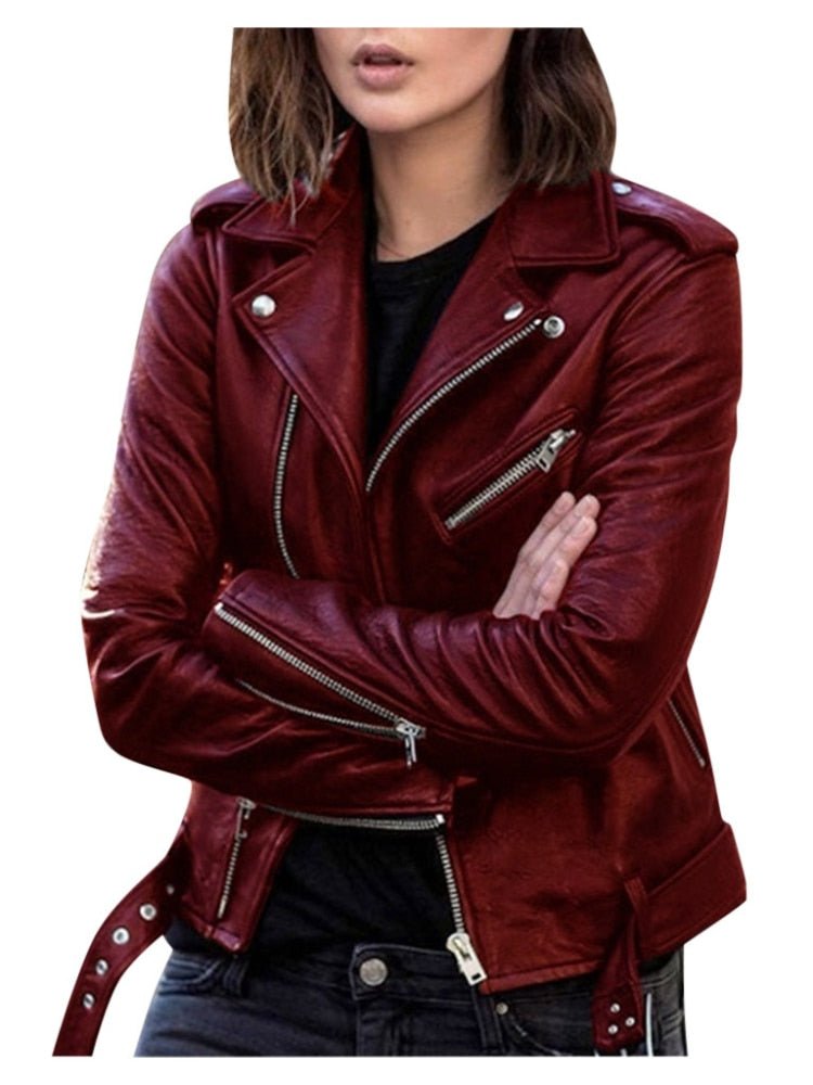Damen Lässige Lederjacke im Bikerschnitt