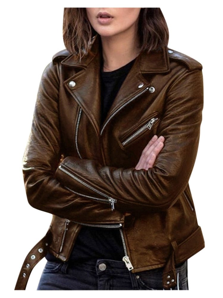 Damen Lässige Lederjacke im Bikerschnitt