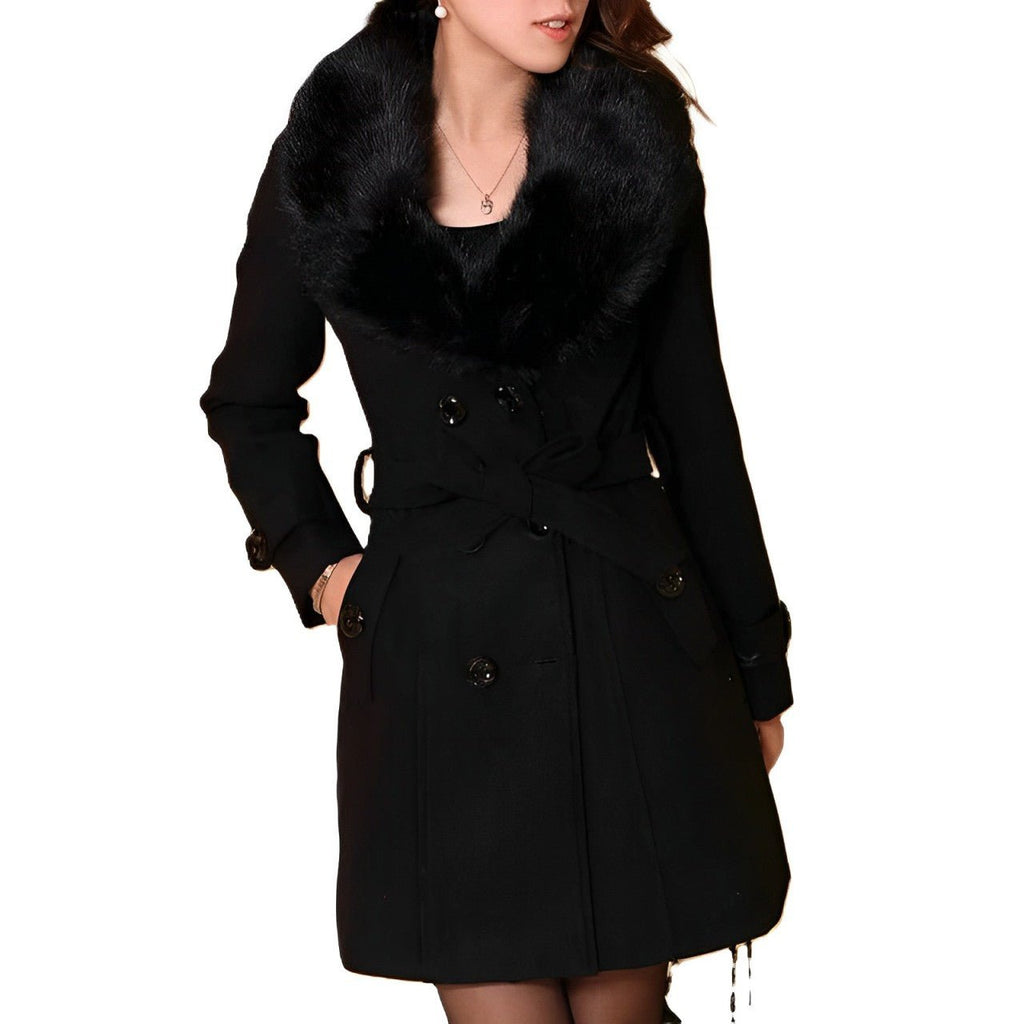 Damen Eleganter Mantel mit Kunstfellkragen