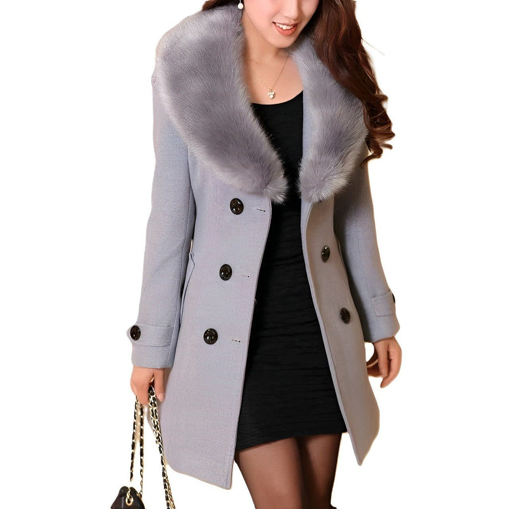 Damen Eleganter Mantel mit Kunstfellkragen