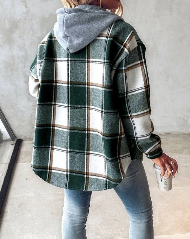 Damen Gemütliches Kariertes Overshirt mit Kapuze