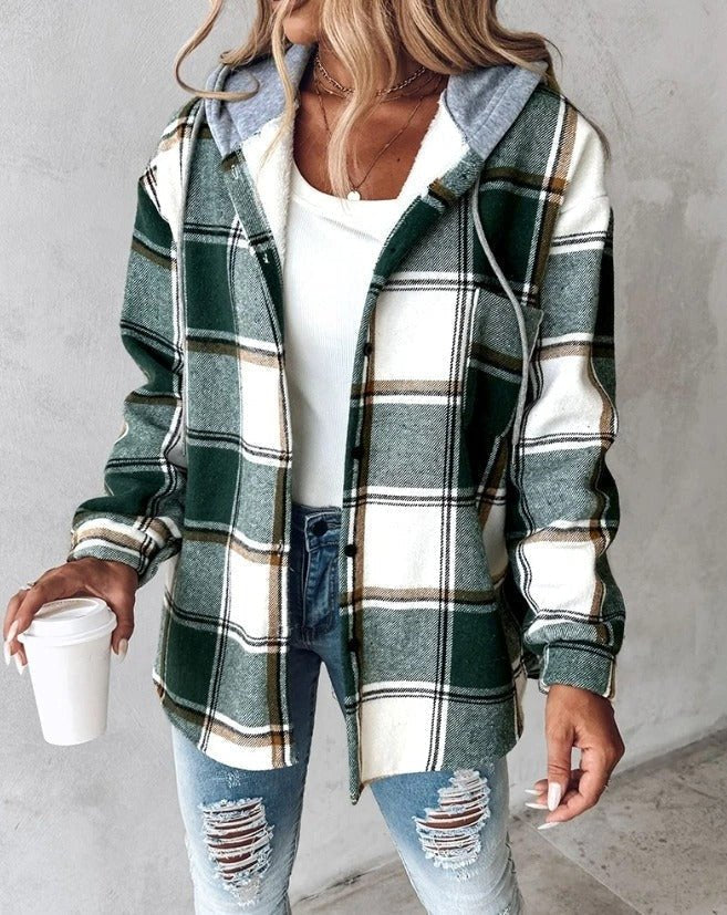 Damen Gemütliches Kariertes Overshirt mit Kapuze