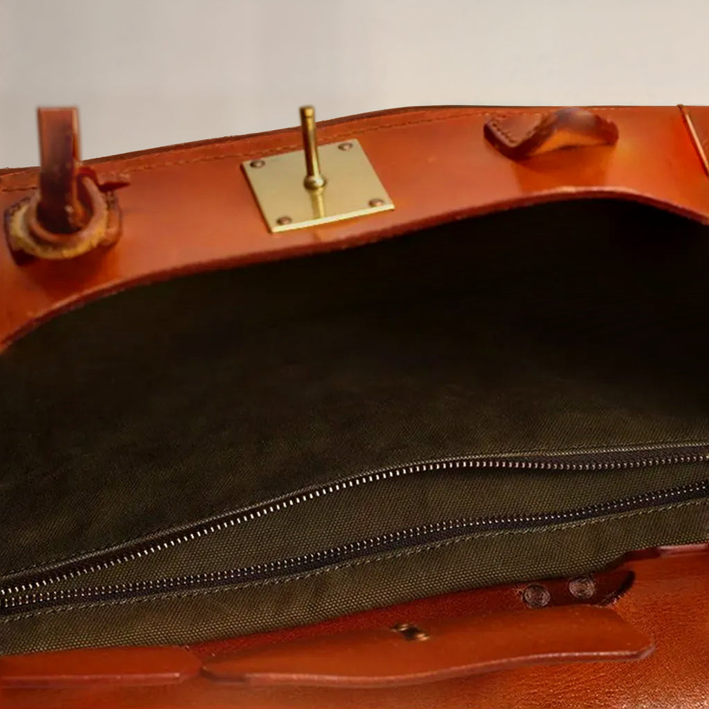 Damen Reisetasche aus Leder und Canvas mit Goldbeschlägen