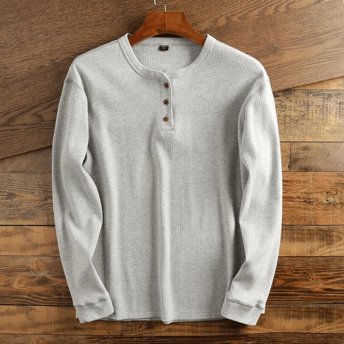 Herren Waffelstrick Henley Langarmshirt