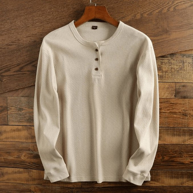 Herren Waffelstrick Henley Langarmshirt