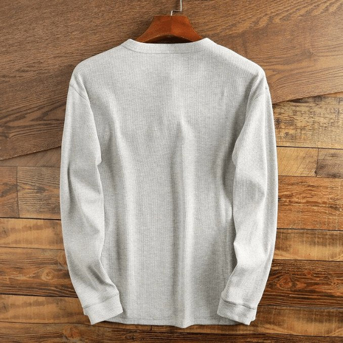 Herren Waffelstrick Henley Langarmshirt