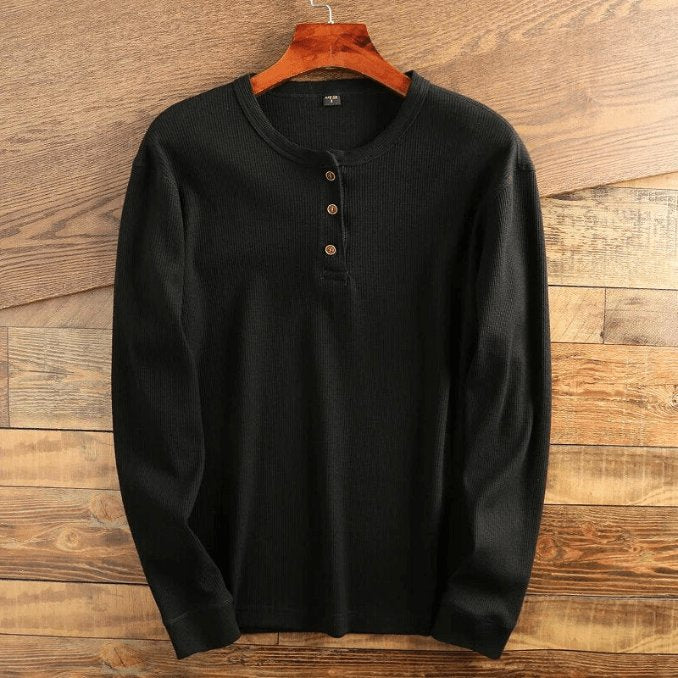 Herren Waffelstrick Henley Langarmshirt