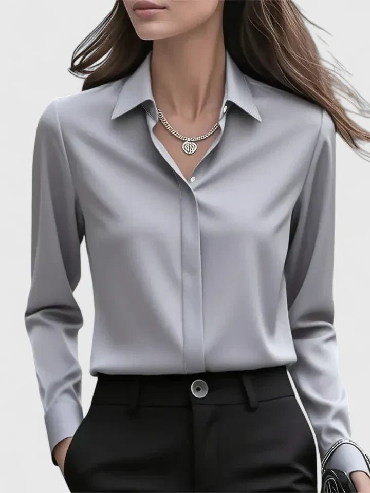 Damen Elegante Satinbluse mit Kragen
