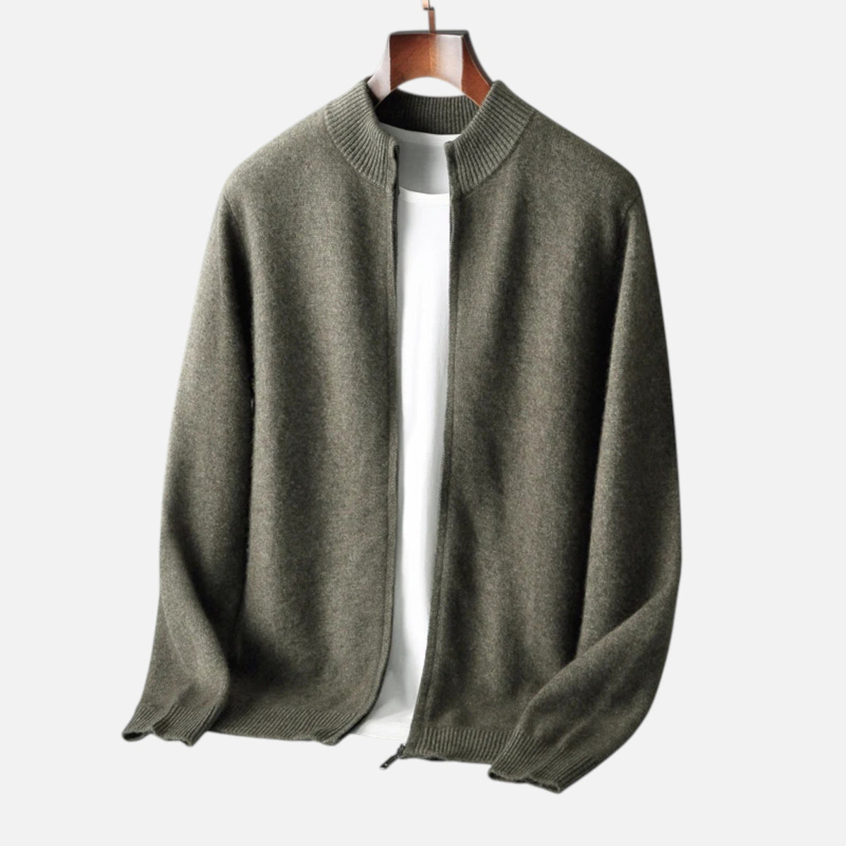 Herren Eleganter Cardigan aus Merinowolle mit Reissverschluss
