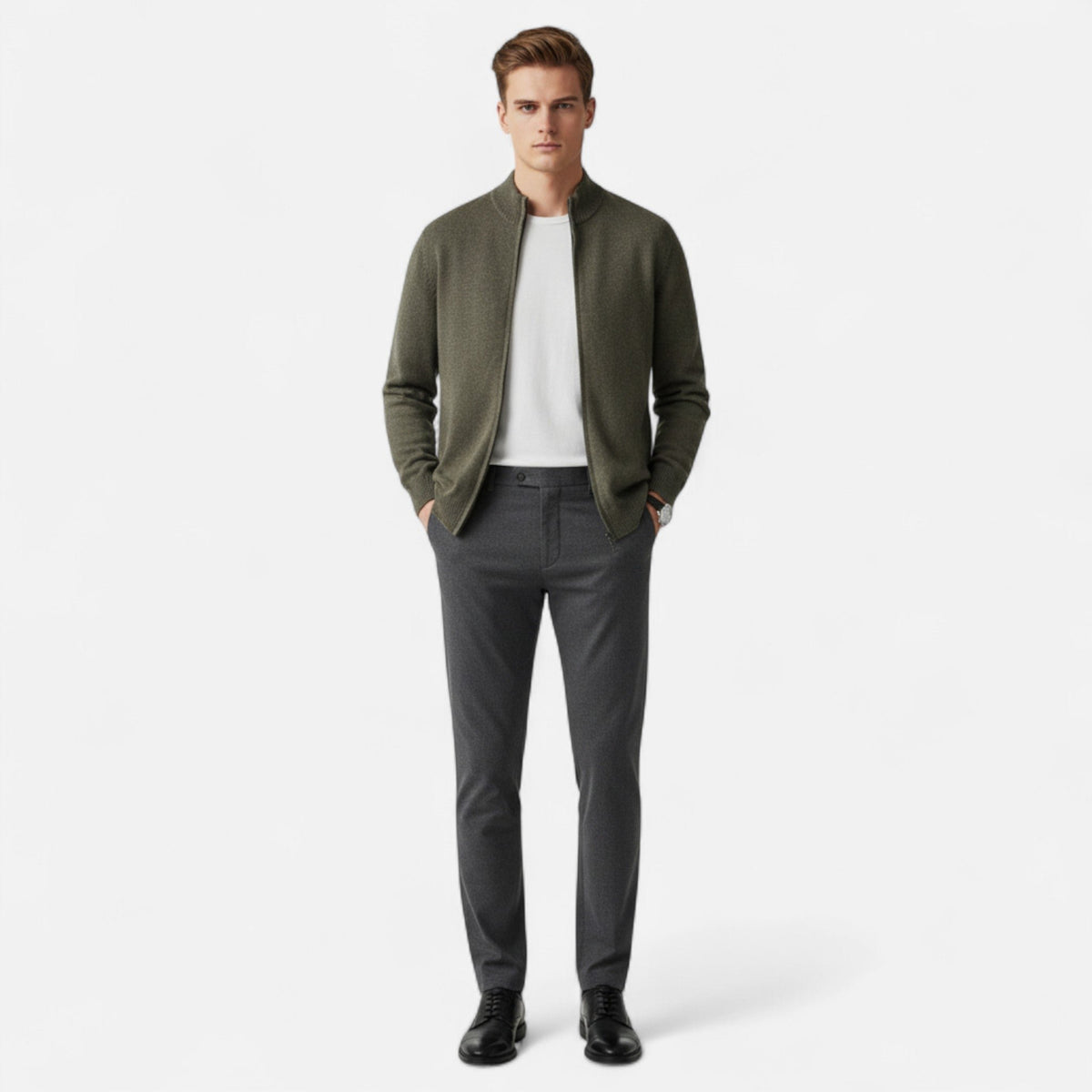 Herren Eleganter Cardigan aus Merinowolle mit Reissverschluss