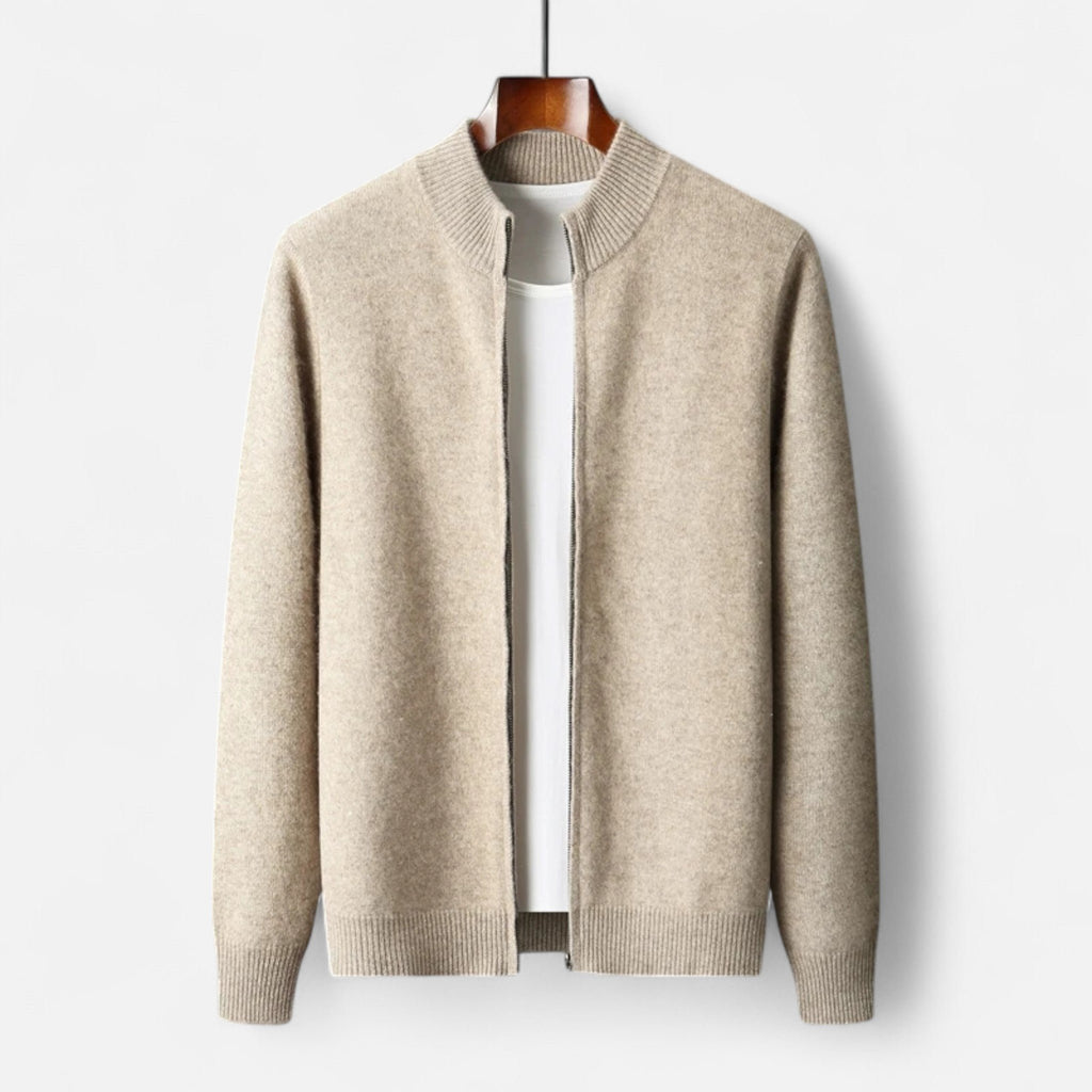 Herren Eleganter Cardigan aus Merinowolle mit Reissverschluss