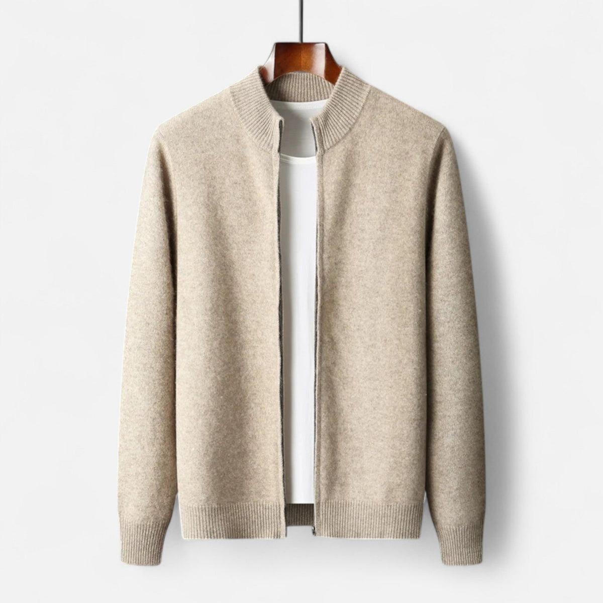 Herren Eleganter Cardigan aus Merinowolle mit Reissverschluss