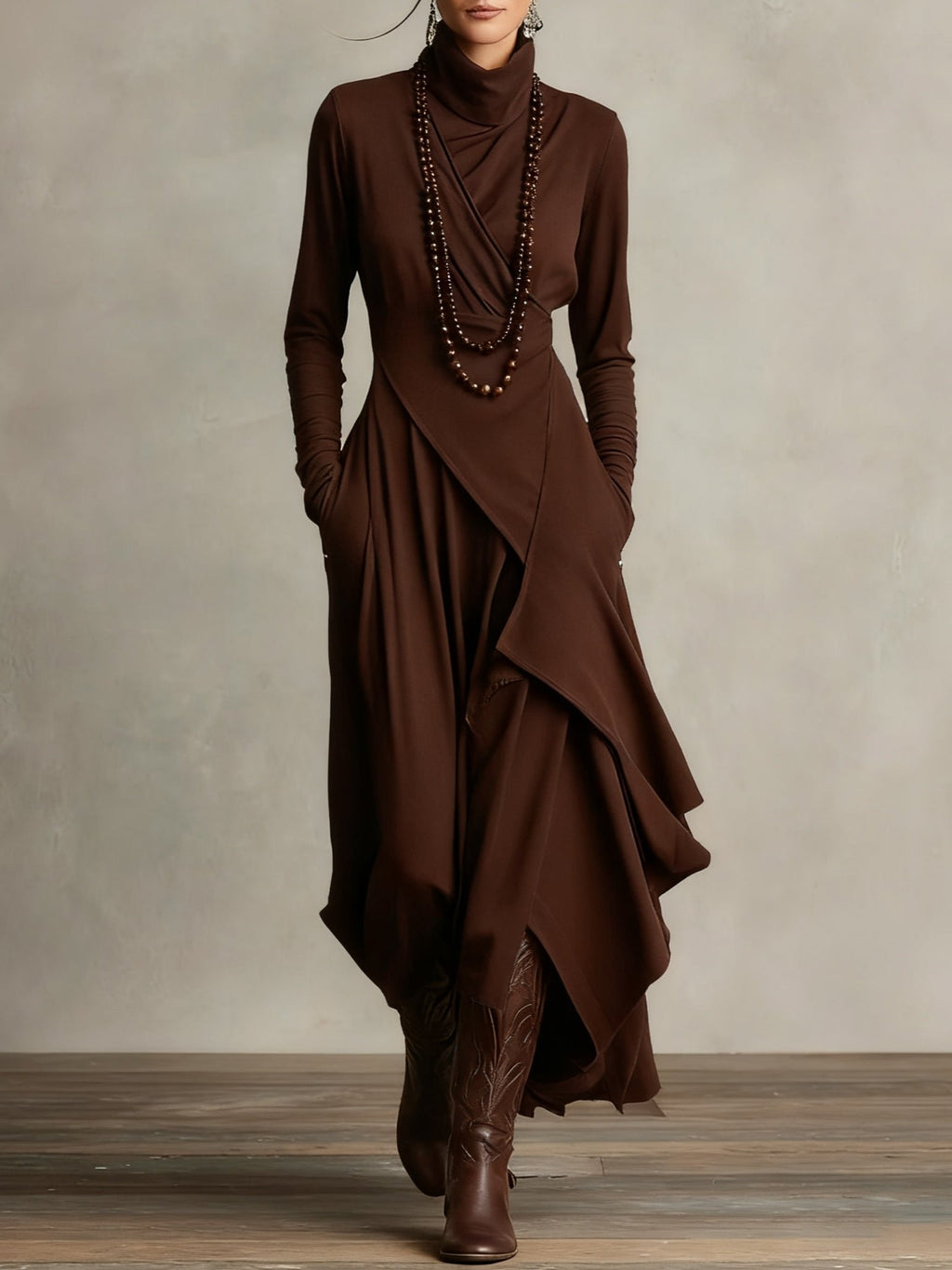 Damen Elegantes Strickkleid mit Rollkragen