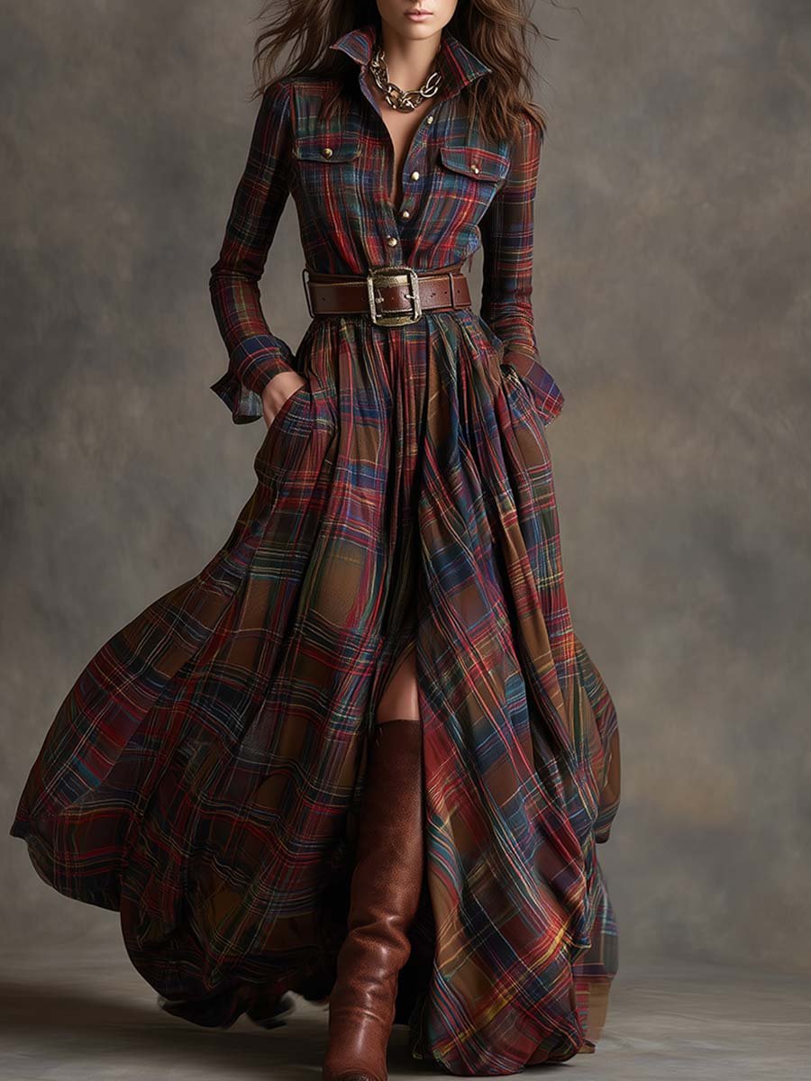 Damen Elegantes Hemdblusenkleid mit Taillengürtel