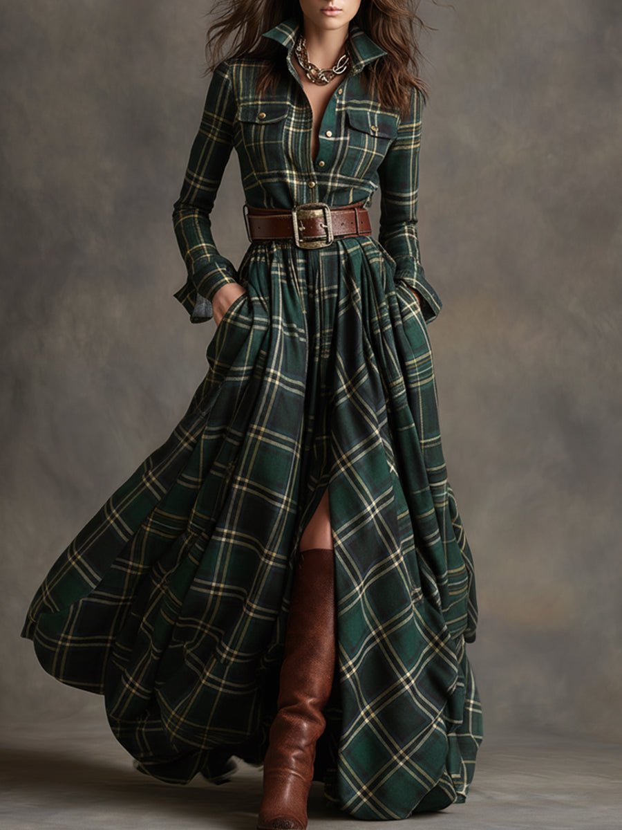 Damen Elegantes Hemdblusenkleid mit Taillengürtel
