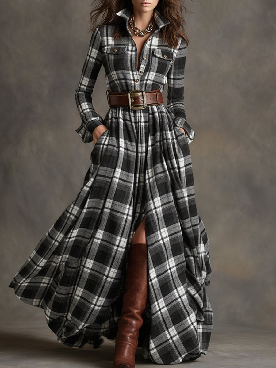 Damen Elegantes Hemdblusenkleid mit Taillengürtel
