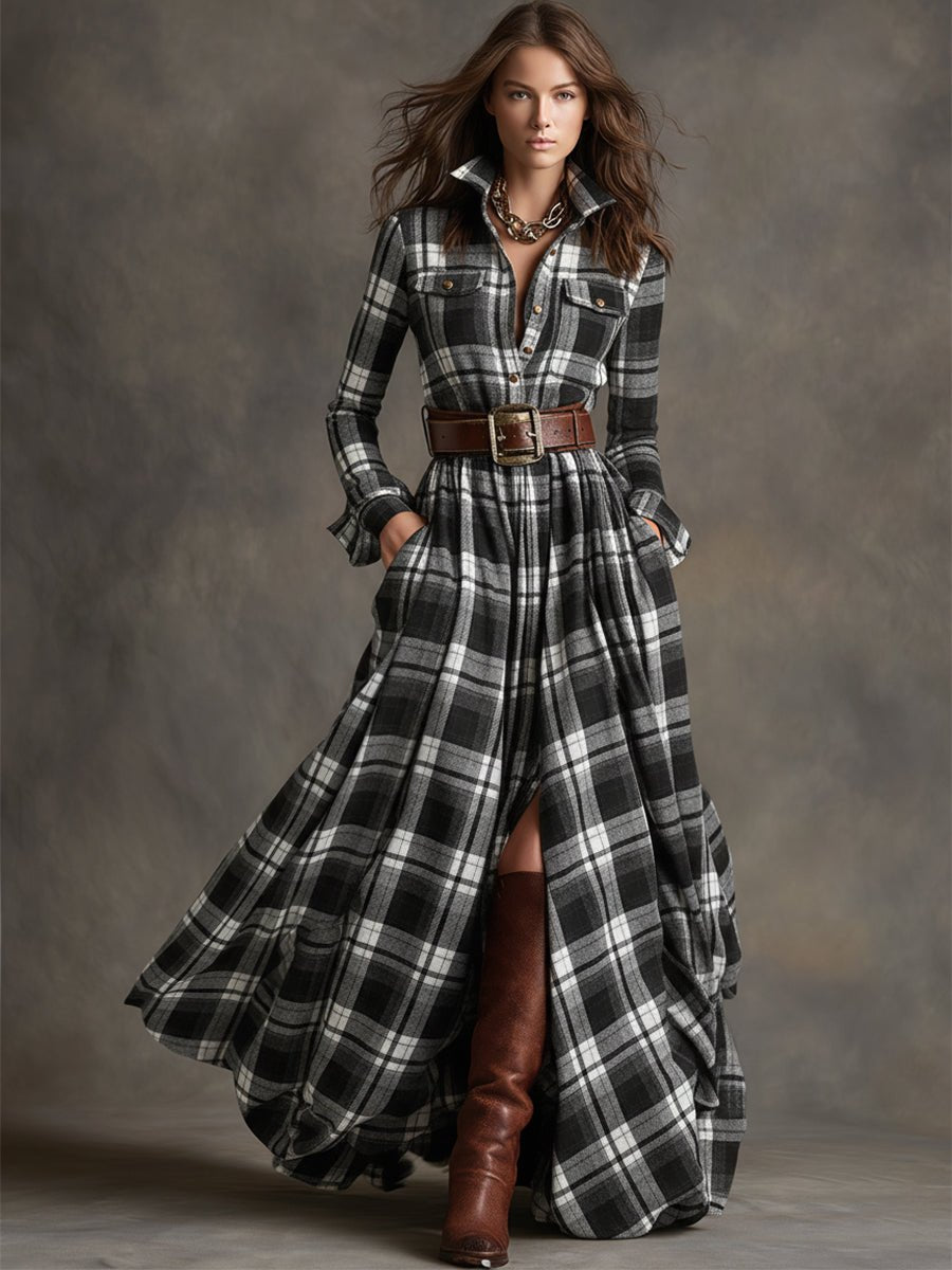 Damen Elegantes Hemdblusenkleid mit Taillengürtel