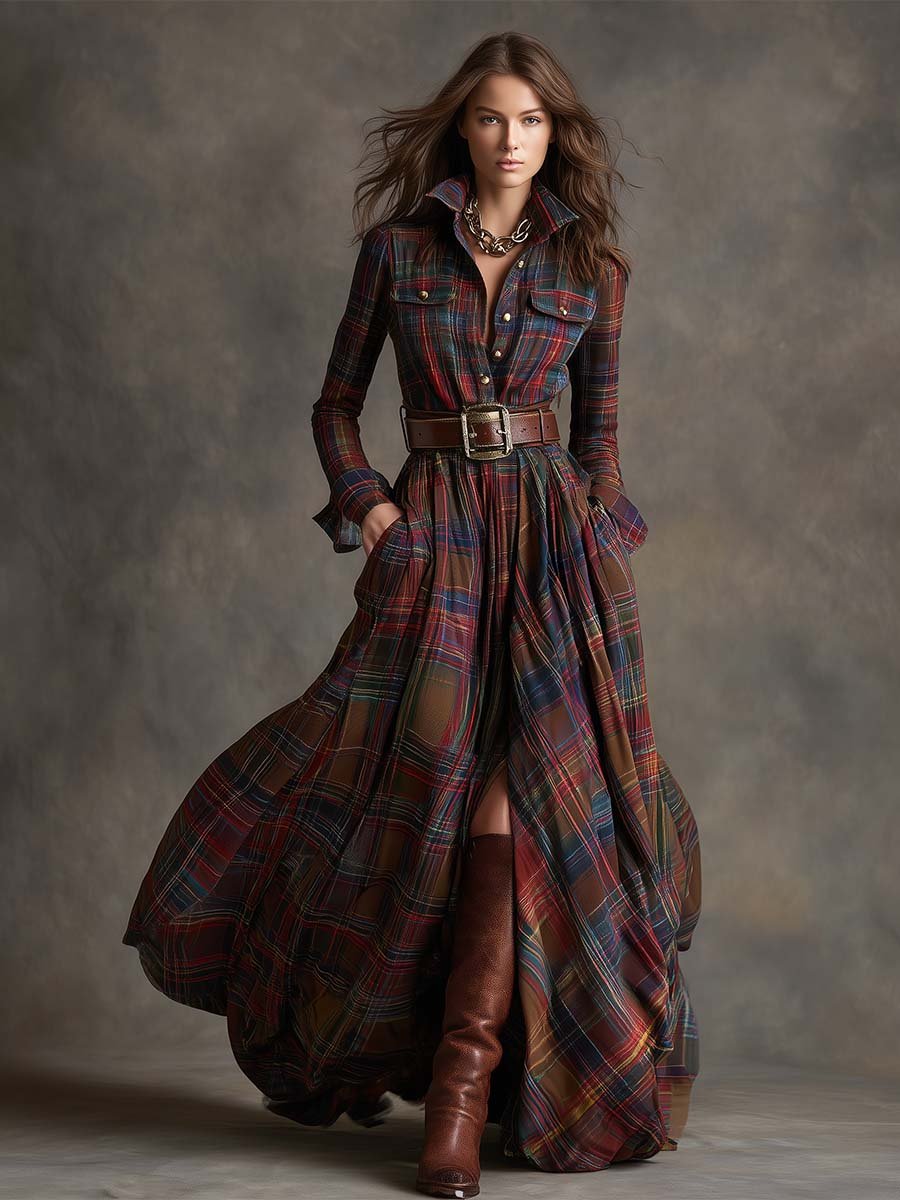 Damen Elegantes Hemdblusenkleid mit Taillengürtel