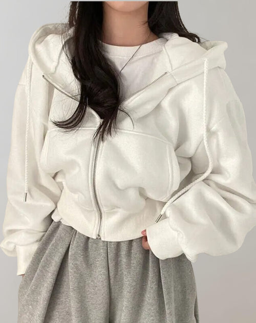 Damen Cropped Zip Hoodie