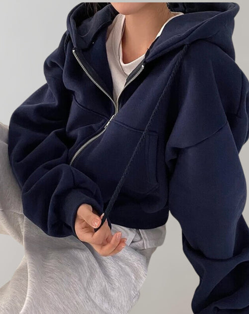 Damen Cropped Zip Hoodie