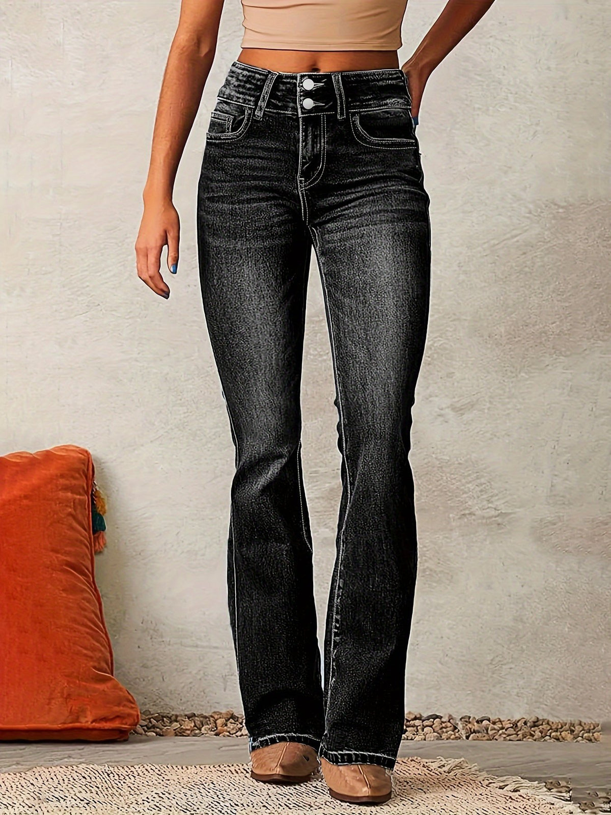 Damen Flared Jeans mit Kontrastnähten