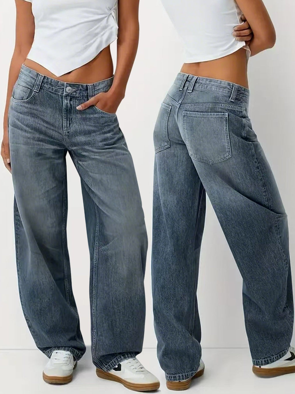 Damen Low Waist Wide Leg Jeans