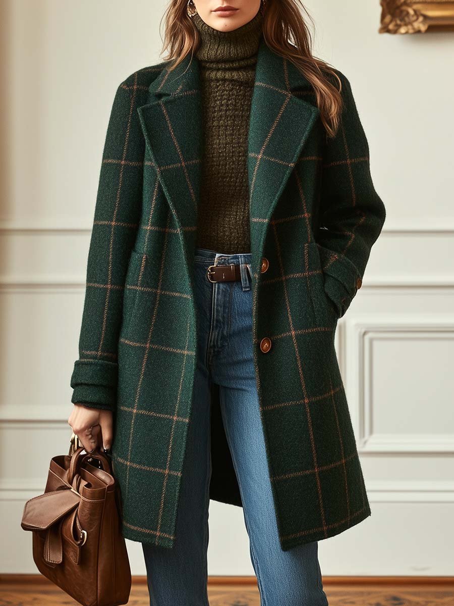 Damen Tweed-Mantel mit Karomuster