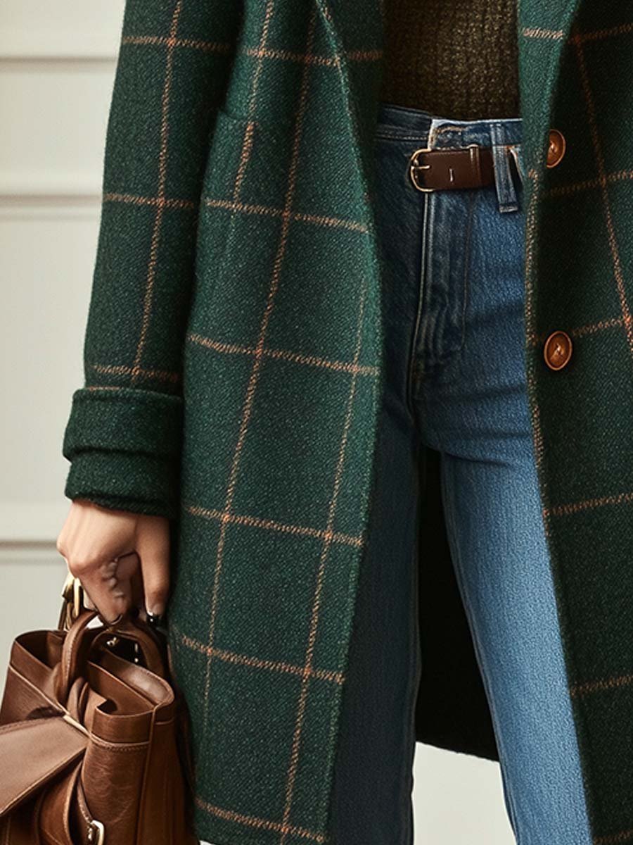 Damen Tweed-Mantel mit Karomuster