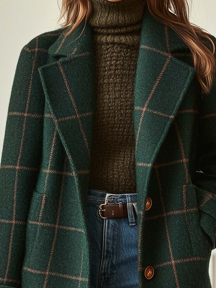 Damen Tweed-Mantel mit Karomuster