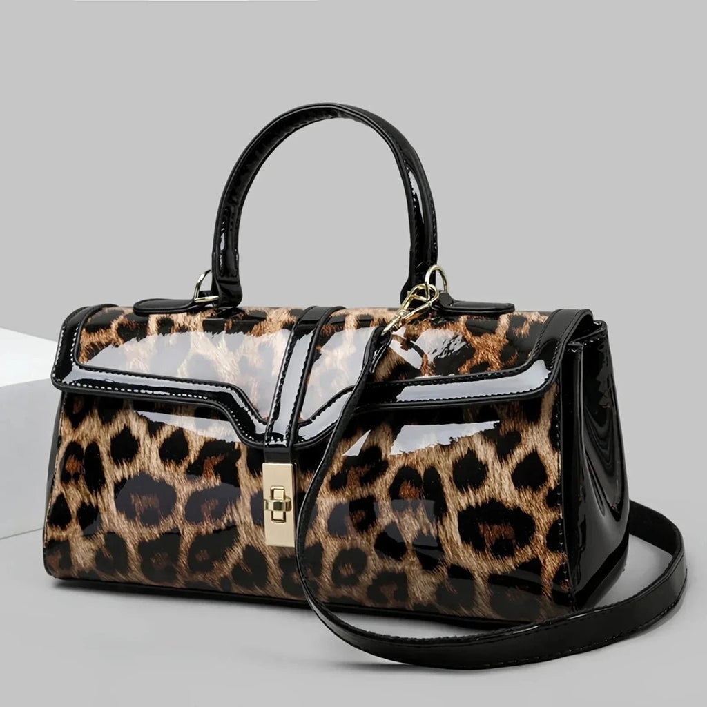 Damen Leoparden-Handtasche aus Lackleder