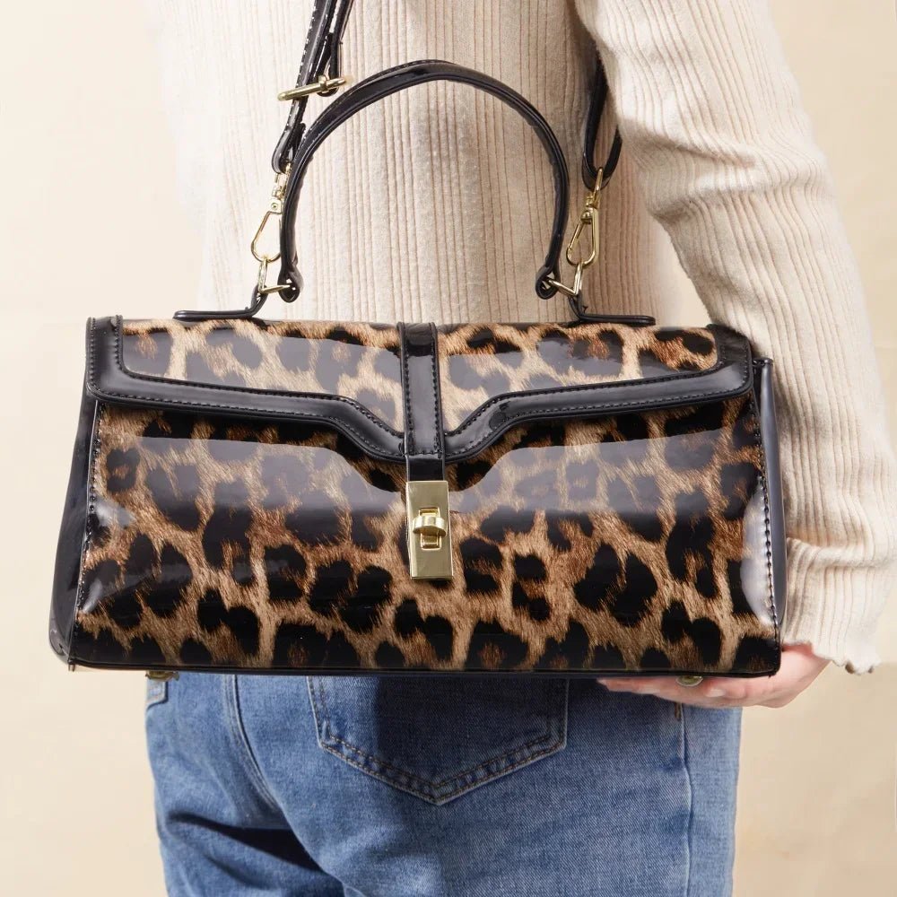 Damen Leoparden-Handtasche aus Lackleder