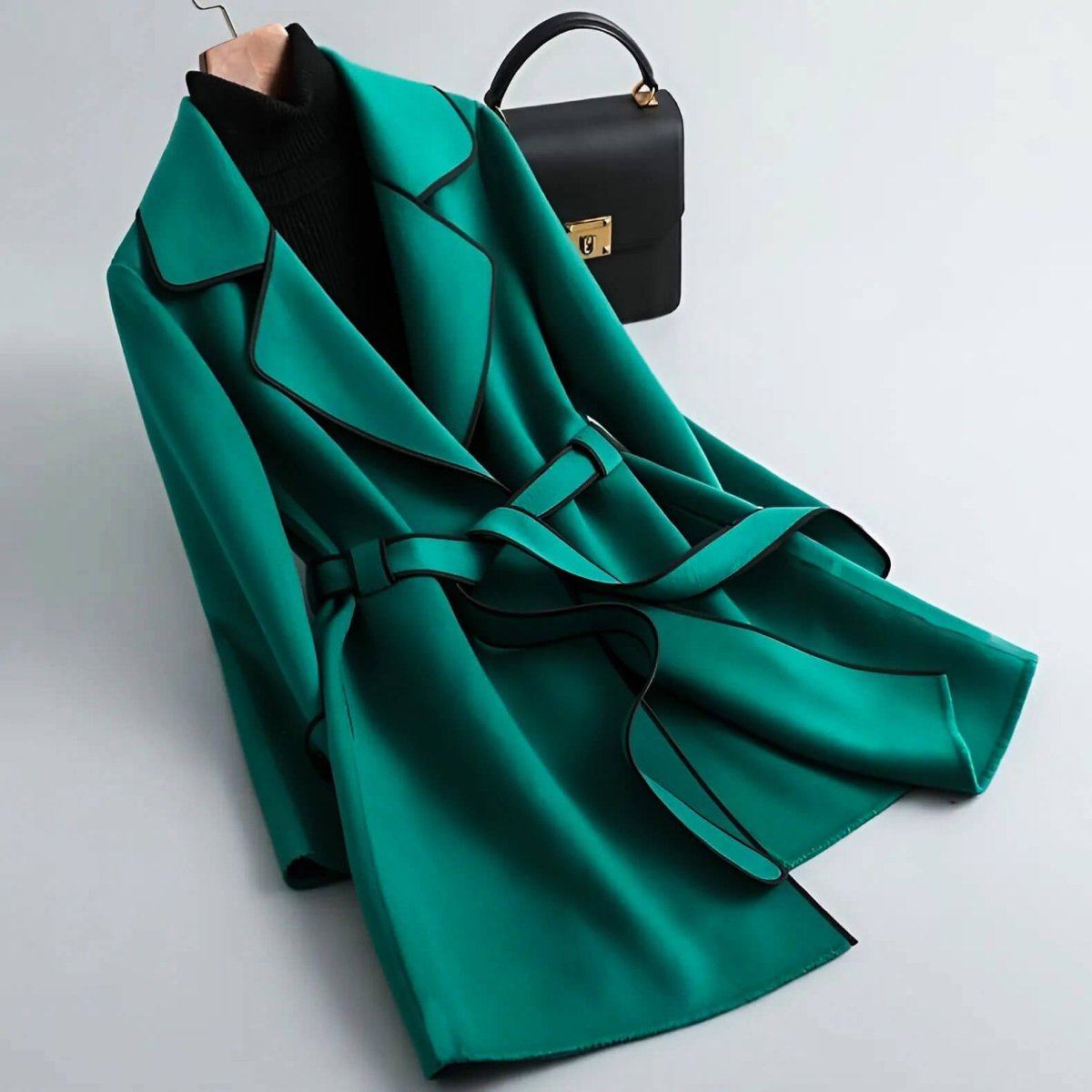 Damen Eleganter Wollmantel mit Kontrastpaspel