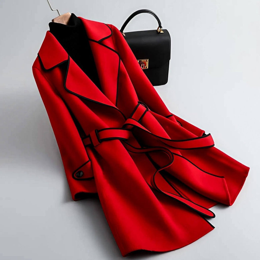 Damen Eleganter Wollmantel mit Kontrastpaspel