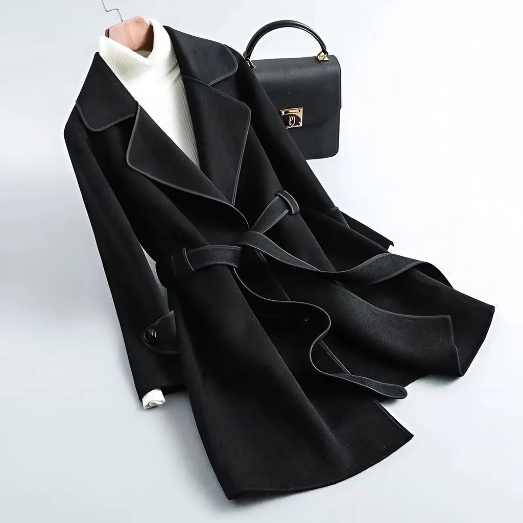 Damen Eleganter Wollmantel mit Kontrastpaspel