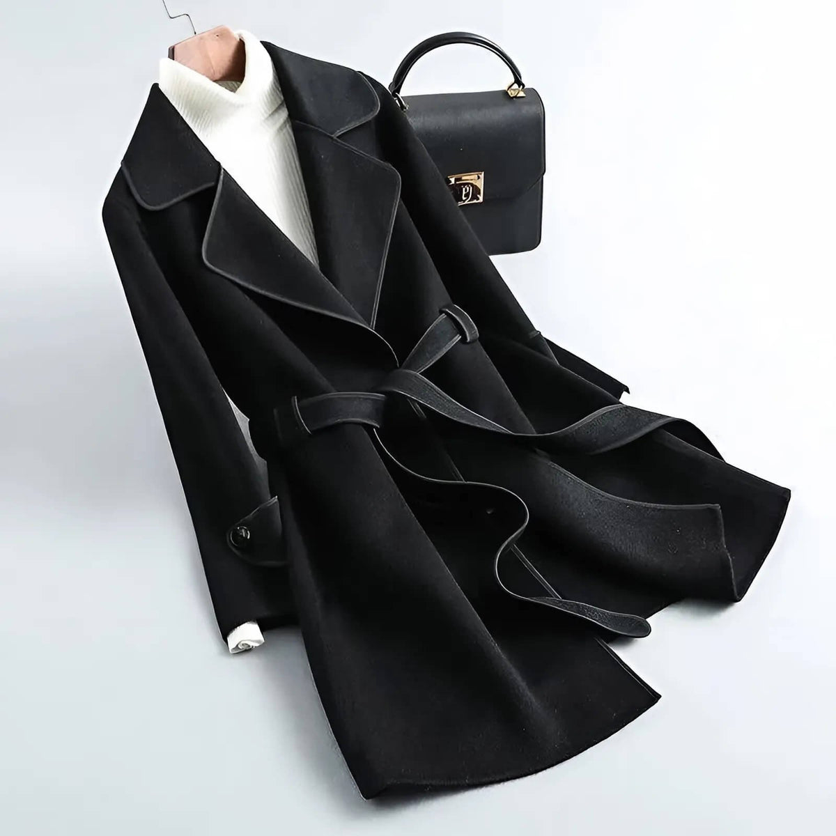 Damen Eleganter Wollmantel mit Kontrastpaspel