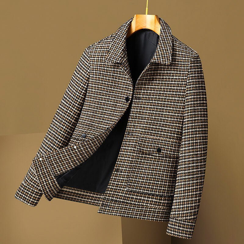 Herren Woll-Hemdjacke mit Hahnentrittmuster